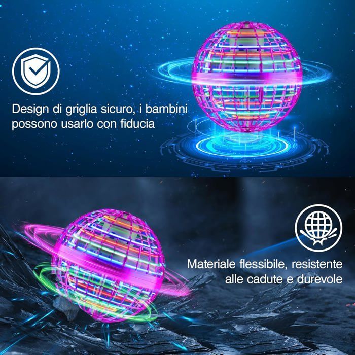 Boule Volante,Jouet Lumineux, Boule Magique，Magique Mini Drone Cadeau Enfant,Flying Boomerang Hand Spinner Jeux Extérieur Intérieur