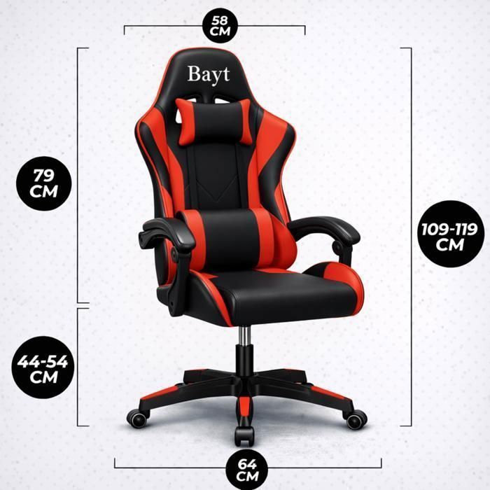 Bayt Ergonomischer Gaming-Stuhl – Verstellbare Armlehnen – Höhenverstellbar – Verstellbare Rückenlehne – Schwarz