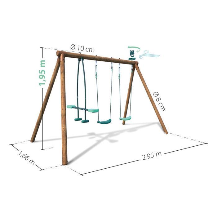 Portique en bois rond 3 agrès avec face à face PACCO