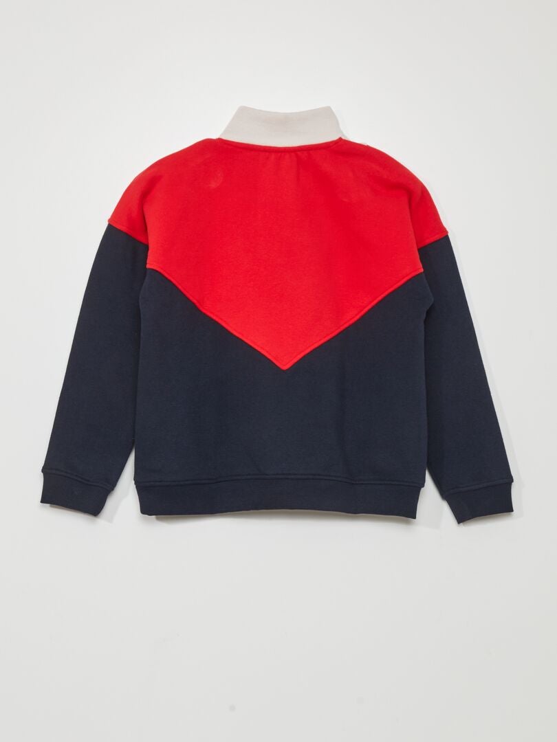 Sudadera con cuello alto y cremallera en bloques de color - ROJO