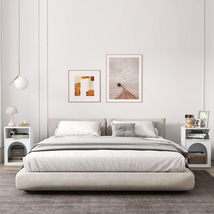 Lot de 2 tables de chevet - HOMCOM - compartiments ouverts - design arqué - MDF - 40 x 30 x 60 cm - blanc