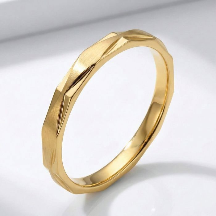 Alliance - Bague - Géométrique - Facettée – Plaqué Or Jaune 750/1000 - Homme/Femme - 62 au 66