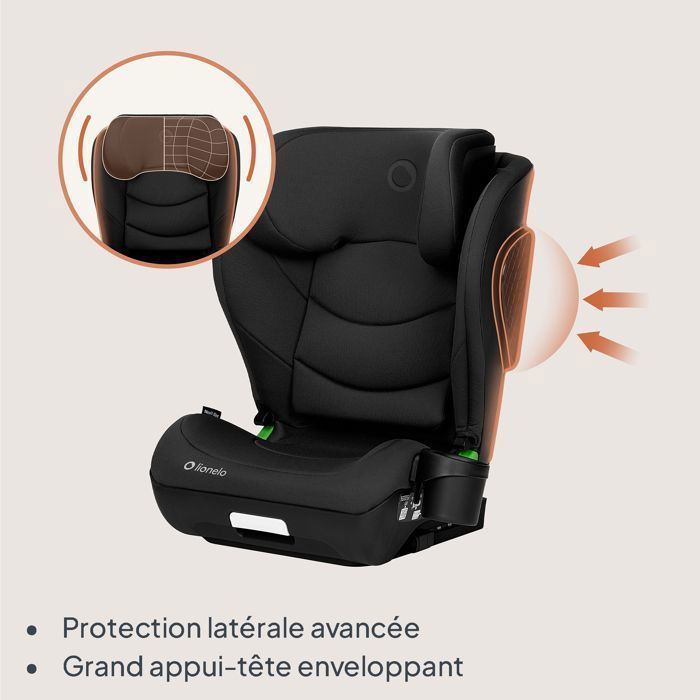 Silla de coche LIONELO Neal i-Size 100-150cm - ISOFIX - Portavasos - Asiento ancho - Reclinable - Grupo 2/3 - Negra