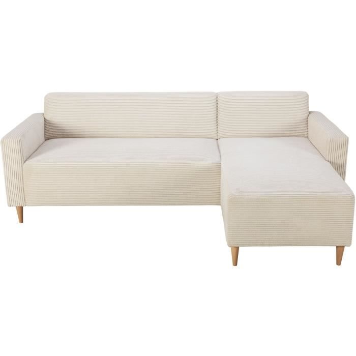 Vendbar hjørnesofa - 3-personers - BOB - Fløjlsblød - Ecru - 197 x 138 x 65 cm
