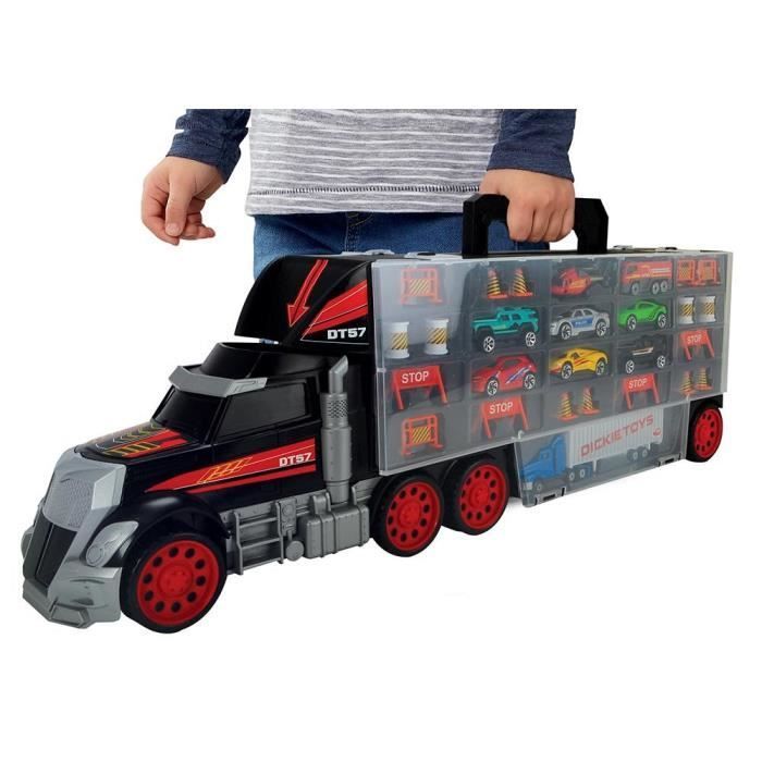 Caminhão Cegonha para Carros - Dickie Toys - Maleta para Transporte de Caminhões - 7 veículos de metal fundido - 62cm