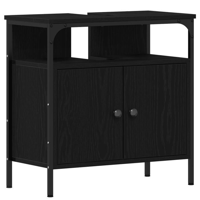 Conjunto de muebles de baño - Roble negro - 3 piezas - Madera de ingeniería - Elegancia chic