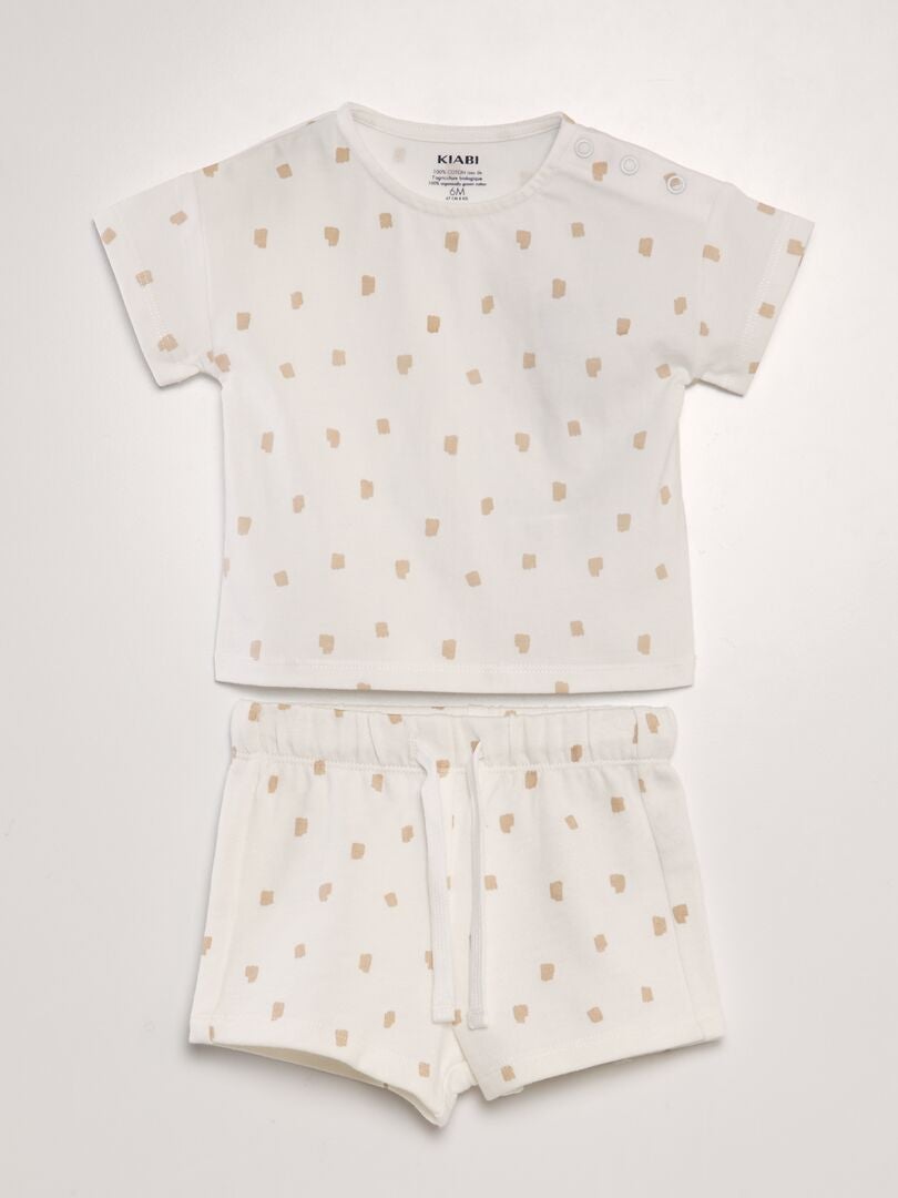 Korte pyjamaset - t-shirt + short - 2-delig - WIT