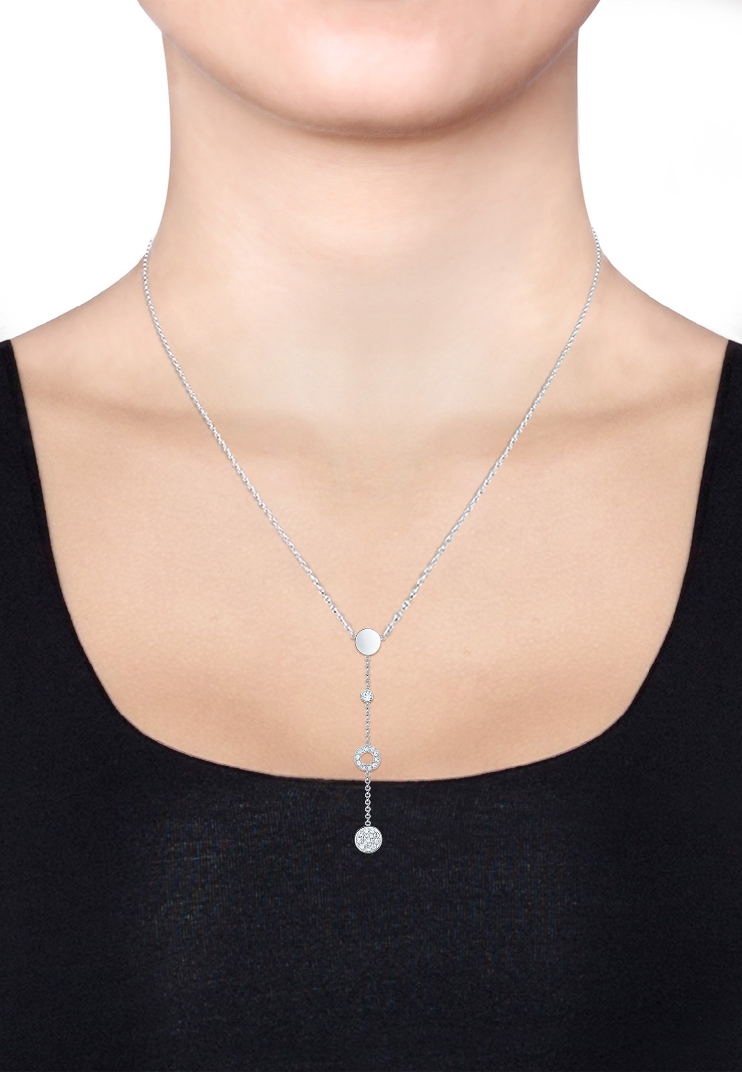 Elli Femmes Y chaîne cercles cristaux en argent sterling 925