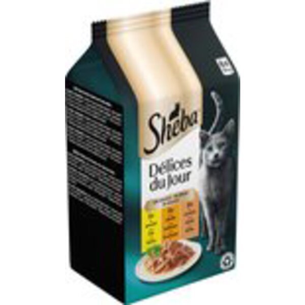 Sheba Délices du Jour v omaki s piščancem, puranom in raco v vrečkah za mačke<br>36 x 50 g