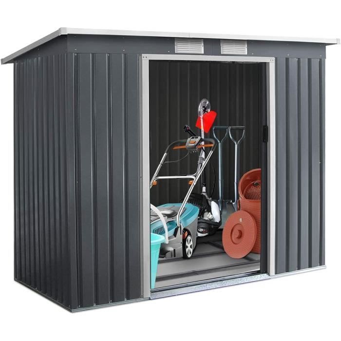 Caseta de jardín metálica RELAX4LIFE de 4,1 m³ - 2,37 m² - 213 x 130 x 173 cm - Acero galvanizado - Puertas correderas - Caseta de jardín exterior
