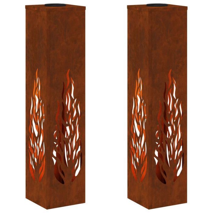 Bolardo solar LED VidaXL - Juego de 2 bolardos para exteriores, acabado bronce, acero patinado, 80 cm, luz blanca cálida
