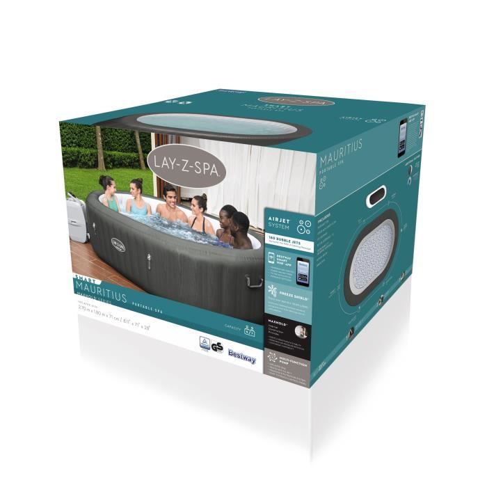 Spa gonflable BESTWAY - Lay-Z-Spa Mauritius - Avec Wifi - Airjet 180 Airjets - 270 x 180 x 71 cm - 5 à 7 places - Rectangulaire