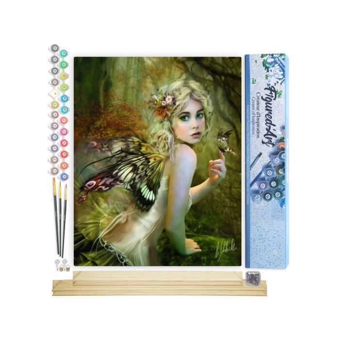 Figured'Art Peinture par Numéro Adulte Féé dorée - Kit de Loisir Créatif DIY Numéro d'Art - 40x50cm avec châssis en bois à monter