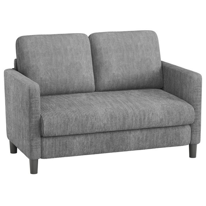 Sofá mini de 2 plazas DRIPEX en pana gris, estilo escandinavo, 129 × 78 × 89 cm, con 2 respaldos para salón, patas de madera.