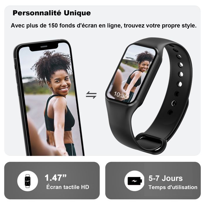 Montre Connectée Femme Montre Sport Podometre Cardiofrequencemetre Trackers d'Activité Etanche IP68 pour Android iOS