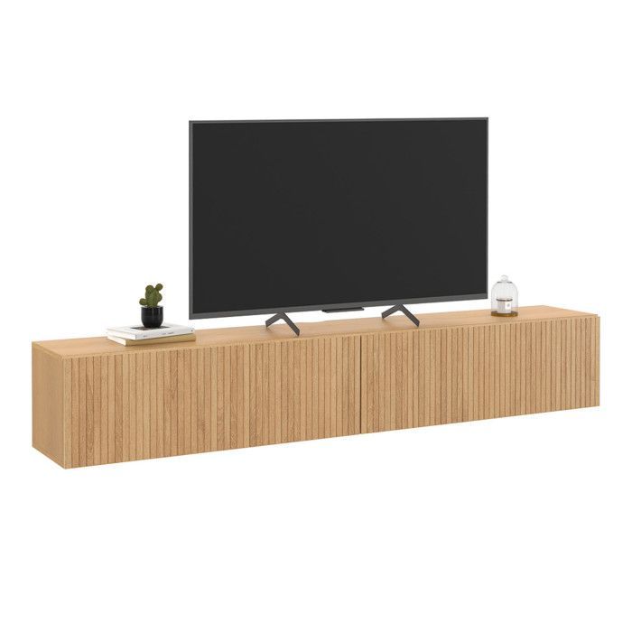 IDMARKET JULIETTE 180 cm seinälle kiinnitettävä TV-taso puurimoilla ja -listoilla, tammiviimeistely