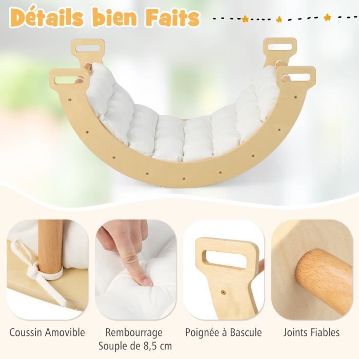 DREAMADE Arco de escalada de madera 2 en 1 para niños, juguete mecedor con cojín suave, soporta hasta 50 kg.