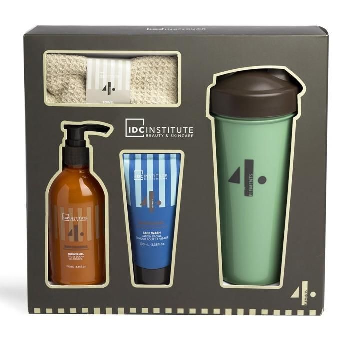 Set de regalo para hombre IDC Institute 4Elements: gel de ducha y limpiador facial, toalla, botella - Fragancia refrescante