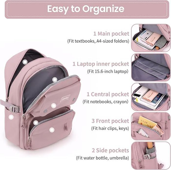 Girls' Primary School Bag for Boys and Girls Ages 8-16, Multi-Pocket School Bag for Teens, Backpack