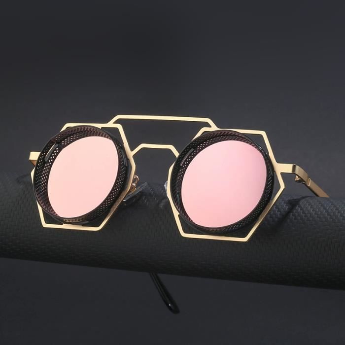 Gafas de sol para mujer con un elegante diseño metálico estilo hip hop, perfectas para viajar, pescar y conducir. Color rosa, con protección UV de alta calidad.
