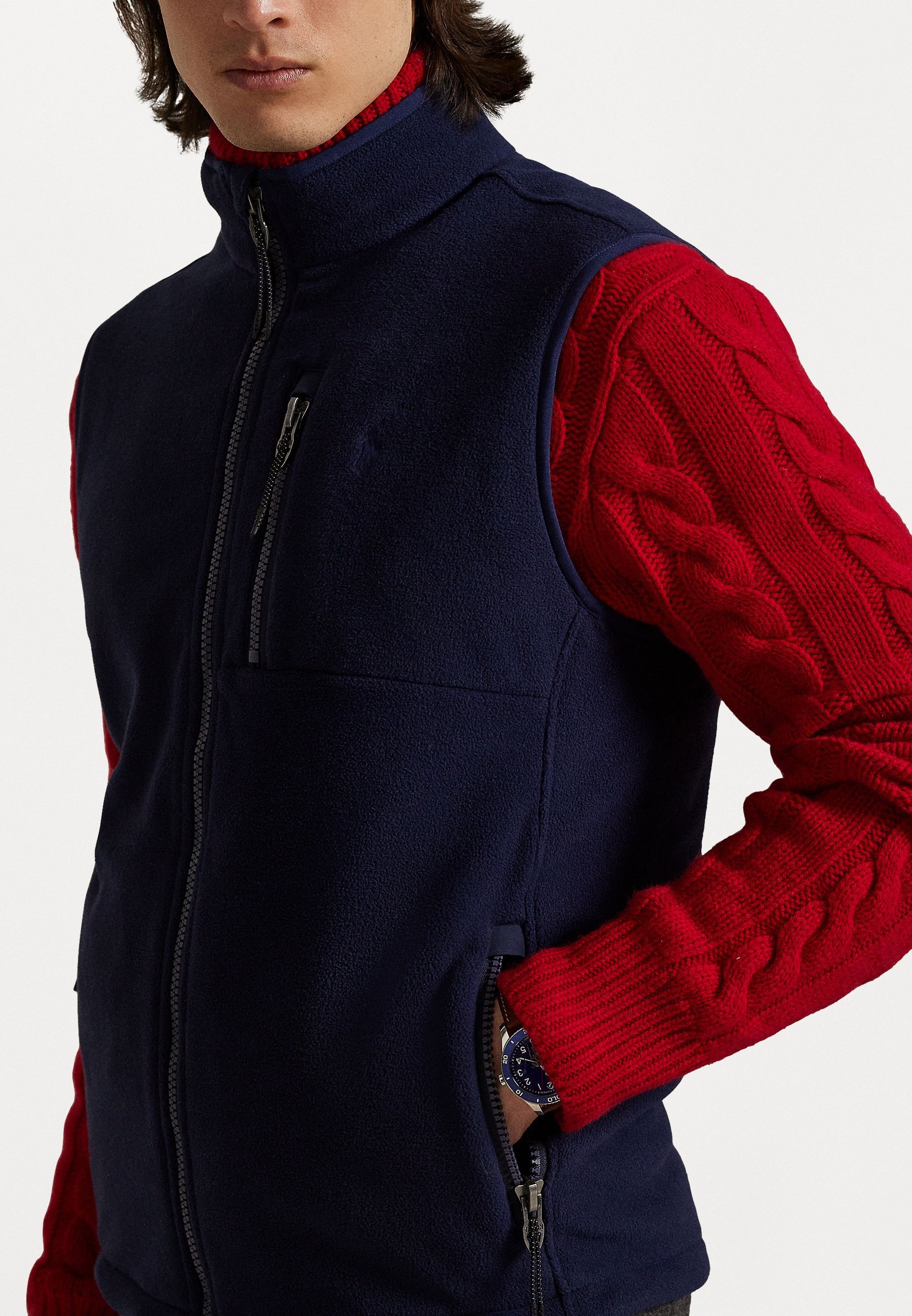 Gilet sans manches à col montant en polaire brossée Polo Ralph Lauren - Bleu marine croisière