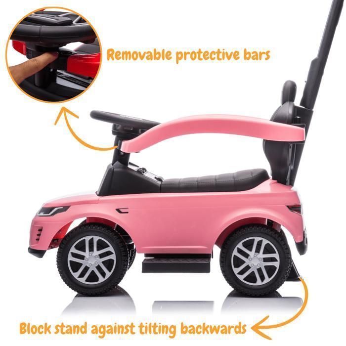 Coche eléctrico infantil Land Rover Discovery 2 en 1 - Rosa, manillar extraíble para padres, de 12 a 36 meses