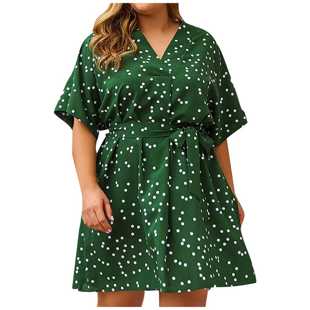 Robe d'été grande taille à pois pour femme, ample, manches courtes, style bohème sexy #3