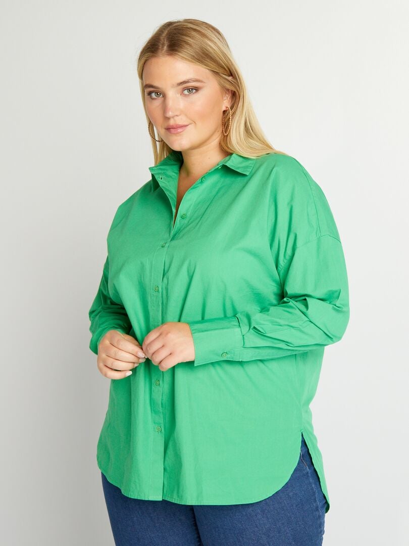 Camisa larga con cuello italiano - VERDE
