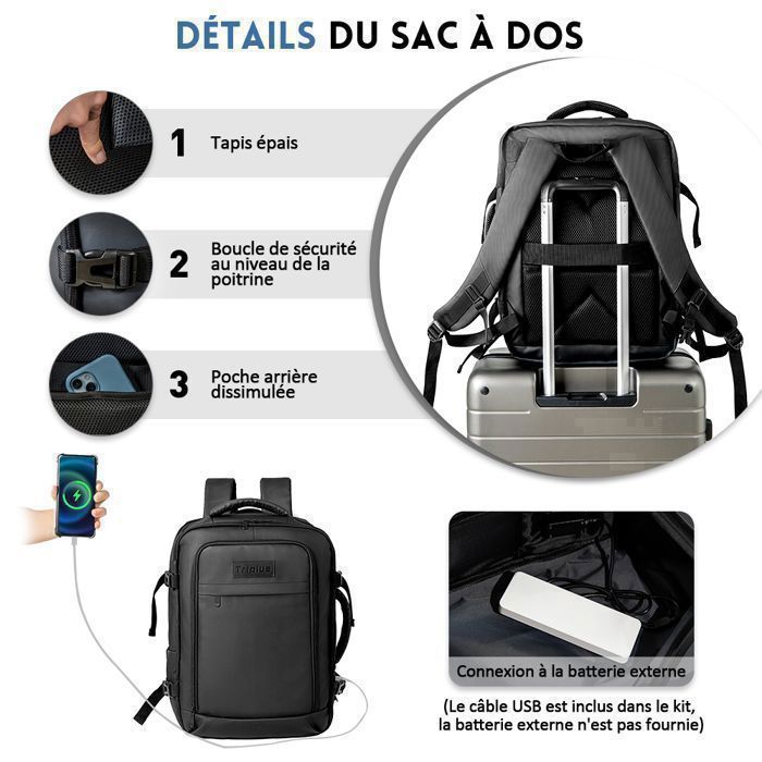 Geantă de călătorie cu compresie vid - 47 × 33 × 20 cm - Rucsac cu buzunare multiple - Impermeabil - 35 L - Bagaj de cabină, negru