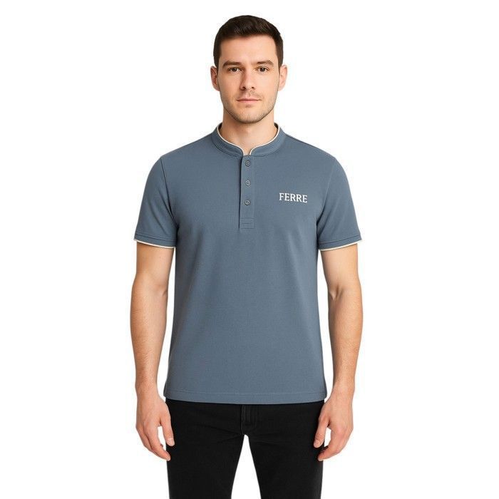 Polo Ferre de manga corta con cuello mandarín Giorgio Blue Stone para hombre