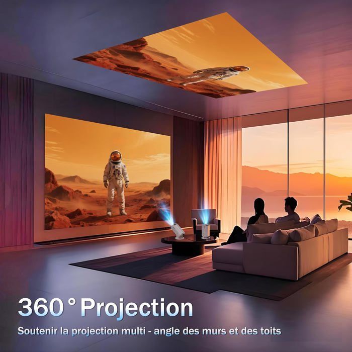 Mini proiettore 1080P FHD 4K - Wi-Fi 6/Bluetooth 5.2 - Rotazione a 180° - Compatibile con HDMI/USB/PS5 - App integrata con mouse