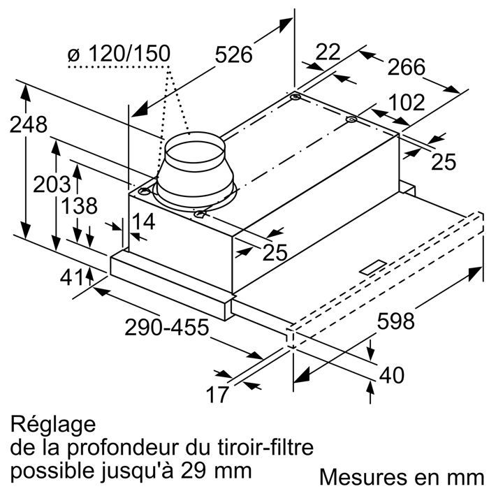 Hotte Téléscopique BOSCH DFM064W54 - Extraction et Recirculation - Gris