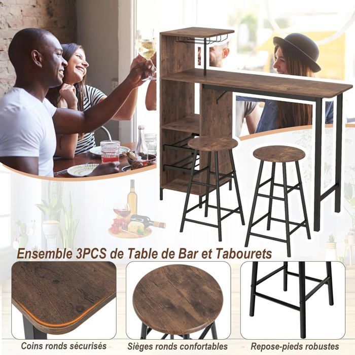 Juego de mesa de comedor y 2 sillas GOPLUS, juego de 3 piezas, 120 x 40 x 35 cm, botellero de 2 niveles y estante de almacenamiento abierto, mesa de centro
