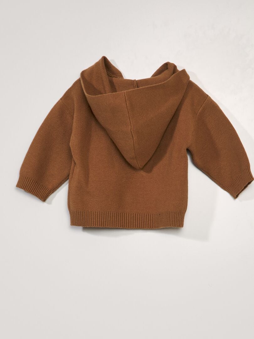 Sweter dzianinowy z kapturem - brązowy