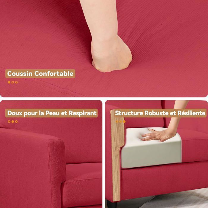 Canape de Relaxation, Fauteuil Relax,  avec Accoudoirs et Dos épais, Siège Rembourré, Salon Chambre, en Lin Rouge
