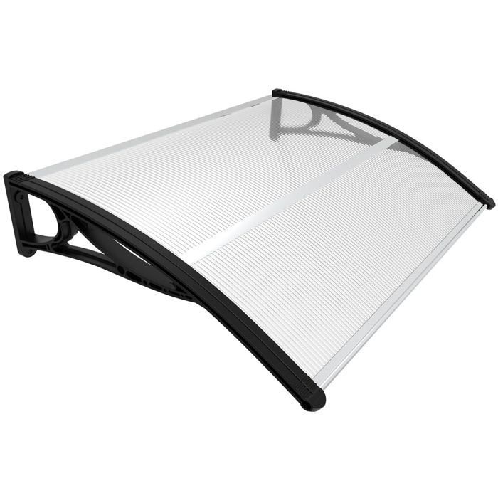 VOUNOT® Marquise auvent de porte d'entrée 120x80cm avec support central - Polycarbonate transparent - Anti-UV - Noir