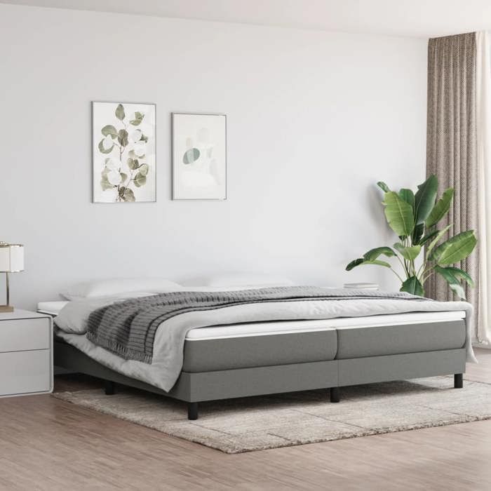 Letto in legno grigio 200 x 200 cm - Portata massima 150 kg - Struttura letto a molle grigio scuro 200x200 cm, tessuto 005_943234
