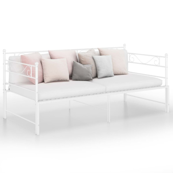 Sofa z wysuwaną ramą łóżka, biała, metalowa, 90x200 cm