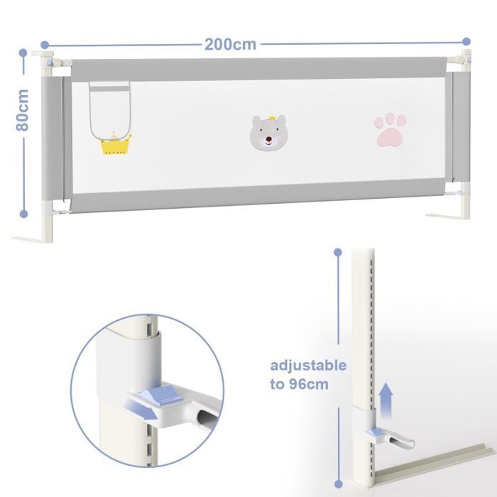 Barrière de lit pour bébé Antichute Barrière de Sécurité Enfant Lit Rabattable Portable Barrière Sécurité Enfant 200CM