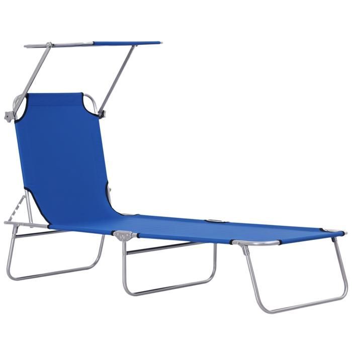 Lettino prendisole - Outsunny - pieghevole, schienale reclinabile, parasole regolabile in più posizioni - metallo - 187x58x36cm - blu