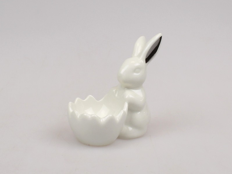 Figurka ceramiczna Królik z Jajkiem 5 cm biało-srebrny