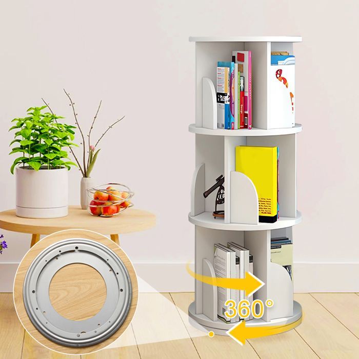MIPAN. Estantería giratoria de 360 grados - Estantería giratoria de 3 niveles - Para habitación infantil - 40*40*97cm - Blanca