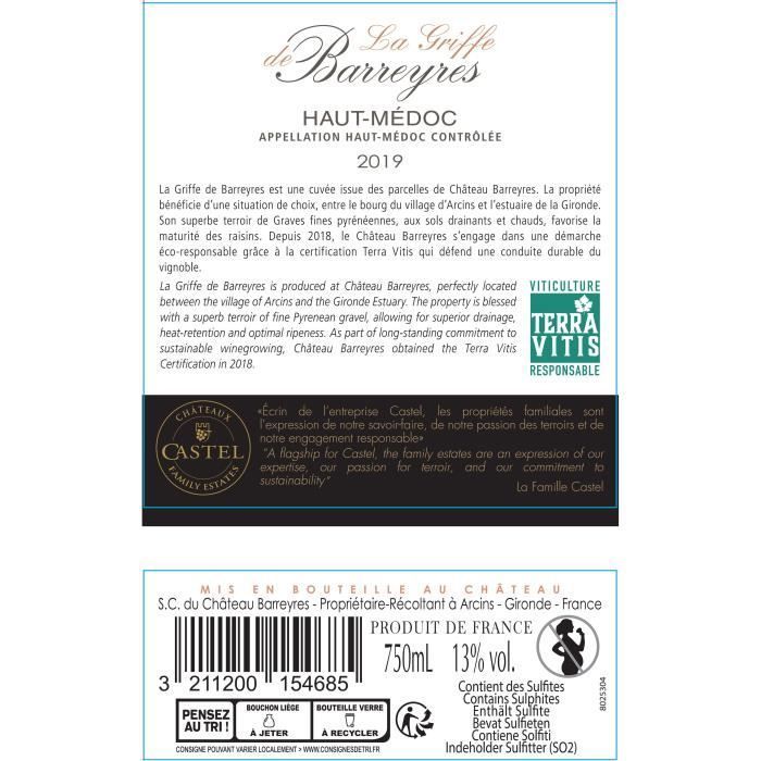 La Griffe de Barreyres 2019 Haut-Médoc - Vino Tinto Burdeos