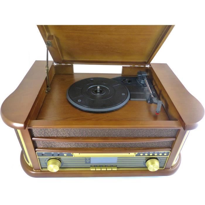 Sistema hi-fi per vinili Bluetooth in stile retrò - Lettore CD/cassette / Radio FM / USB - INOVALLEY RETRO29-E