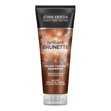 John Frieda Brilliant Brunette Shampoo, Återfuktande och lystergivande schampo för brunt hår, 250 ml