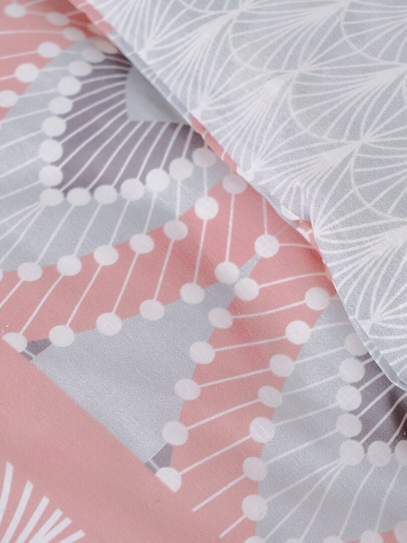 Bedrukte beddenset - tweepersoons - grijs/roze