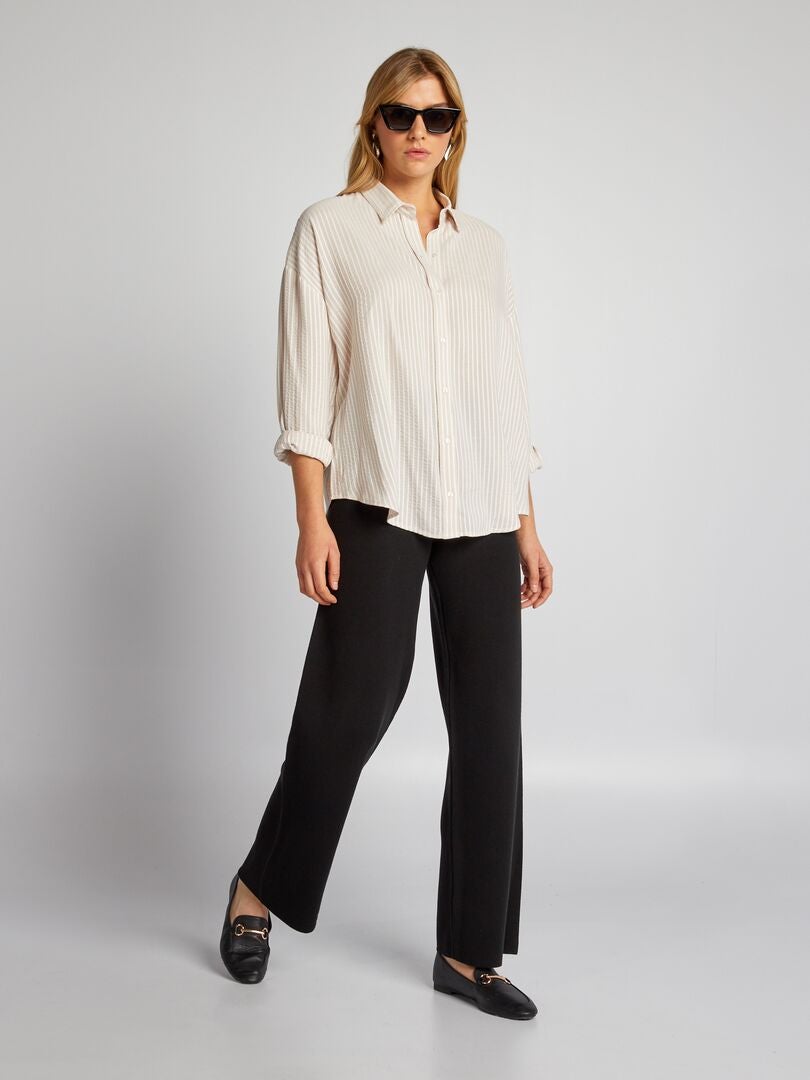 Oversized gestreept shirt - BEIGE