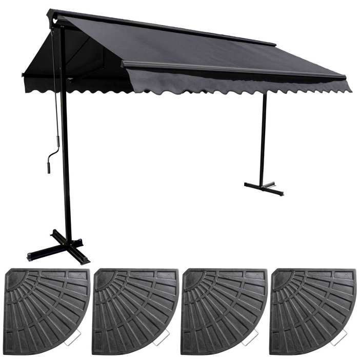 Oviala 3x3m double-sloped awning kit with 4 grey weighted slabs