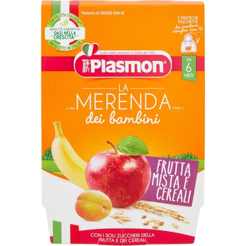 PLASMON Lanche infantil com frutas e creme, rico em vitamina C.