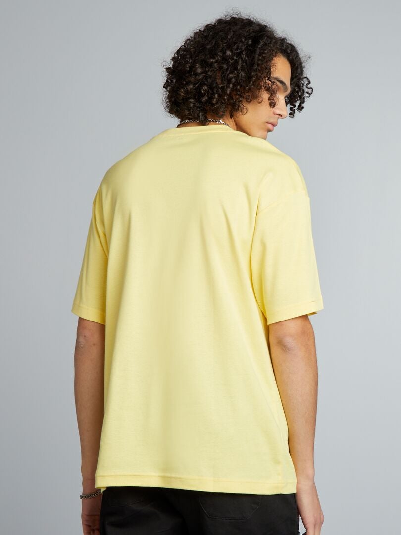 Camiseta de algodão com gola redonda - AMARELA